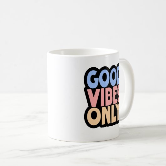 Gute Vibes nur Kaffee - positives Zitat weiß Kaffeetasse (VorderseiteRechts)