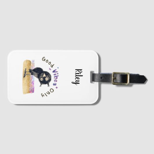 Gute Vibes nur mit neugierigen Eule Gepäckanhänger (Vorderseite (Horizontal))