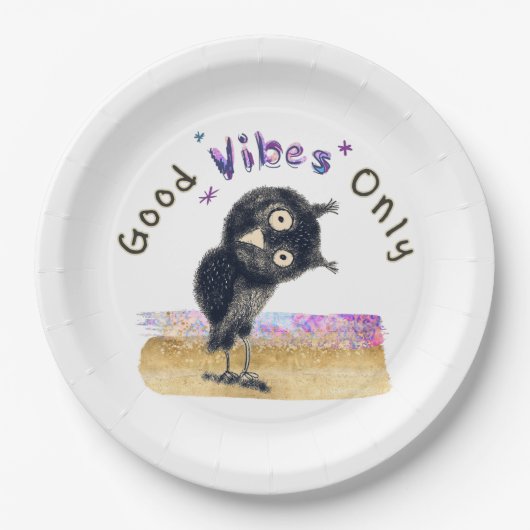 Gute Vibes nur mit neugierigen Eule Pappteller (Vorderseite)