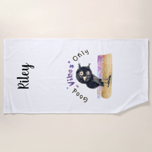 Gute Vibes nur mit neugierigen Eule Strandtuch (Vorderseite)