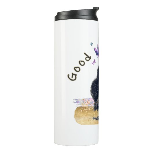 Gute Vibes nur mit neugierigen Eule Thermosbecher (Nach links gedreht)