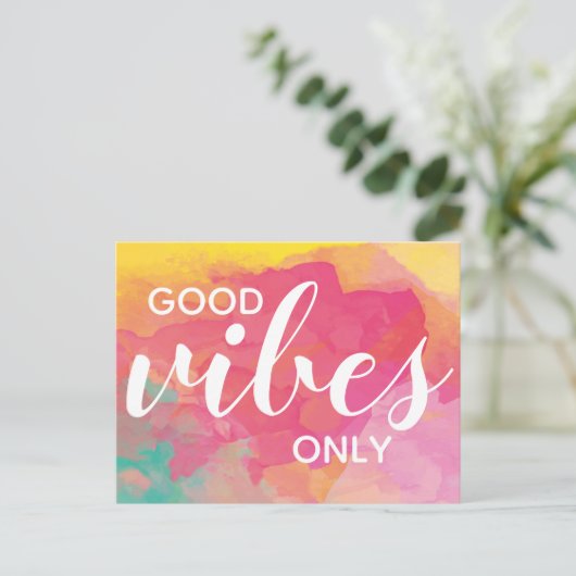 Gute Vibes nur positive Bestätigung Wasserfarbe Postkarte (Stehend Vorderseite)
