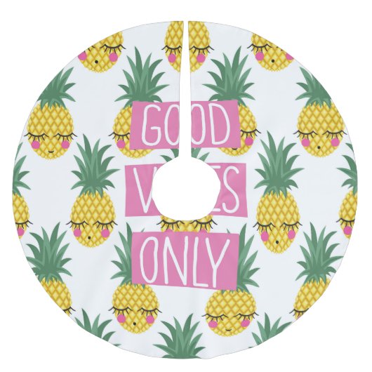 Gute Vibes Pineapples Sommermuster Polyester Weihnachtsbaumdecke (Vorderseite)