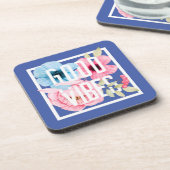 Gute Vibes rosa blaue Aquarellfarbe - Blütenblüte Getränkeuntersetzer (Linke Seite)