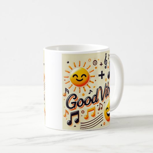 ☀️ + 🎶 = GUTE VIBES-Tasse Kaffeetasse (VorderseiteRechts)