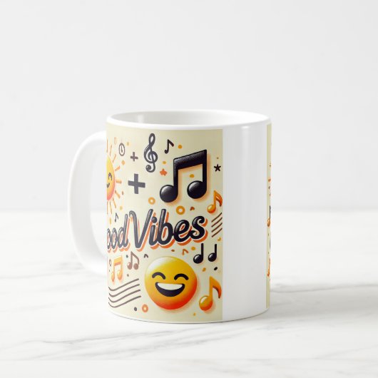 ☀️ + 🎶 = GUTE VIBES-Tasse Kaffeetasse (Vorderseite Links)