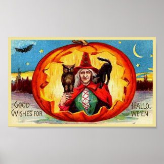 Gute Wünsche zu Halloween, Schüssel, Hexe, Katze, Poster