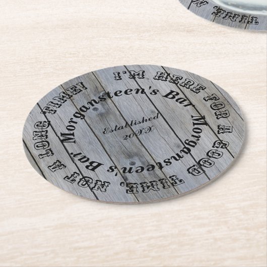 Gute Zeit, Holz aussehen Bar oder Mann Höhle Name Runder Pappuntersetzer (Angewinkelt)