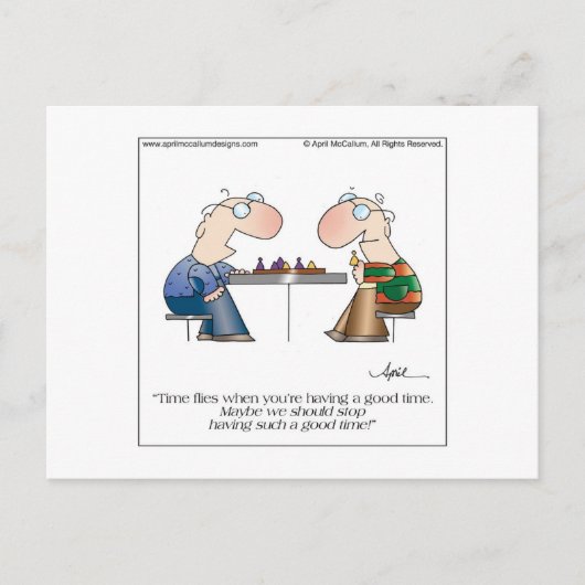 GUTE ZEITEN Cartoon Postcard bis April McCallum Postkarte (Vorderseite)