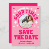 Gute Zeiten Groovy Pink Hochzeit Save The Date (Vorne/Hinten)