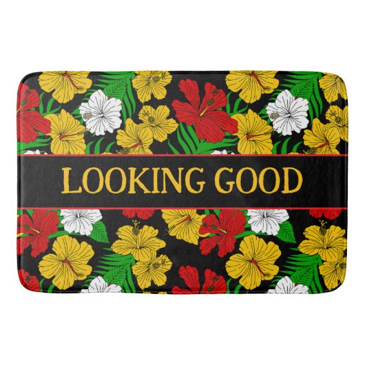 Gute Zitate tropische Blume schwarz aussehen Badematte (Vorderseite)