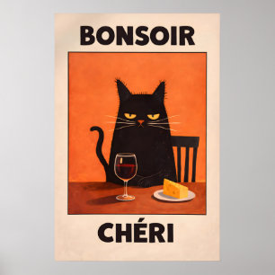 Guten Abend Chéri Black Cat Poster, Französischer  Poster