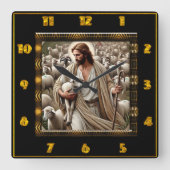 Guten Hirten John 10:7 Glorious Shepherd Quadratische Wanduhr (Vorderseite)