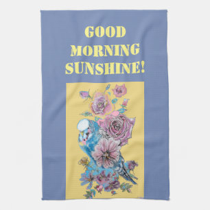 Guten Morgen Aquarell Wellensittich Rose Küchentuc Geschirrtuch