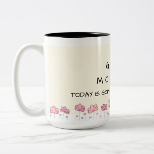 Guten Morgen Blumen-Tasse - rosa Blume - Motivatio Zweifarbige Tasse
