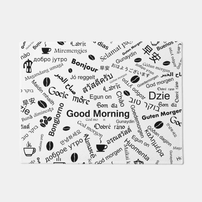 Guten Morgen in allen Sprachen des Wortes Fußmatte (Vorderseite)