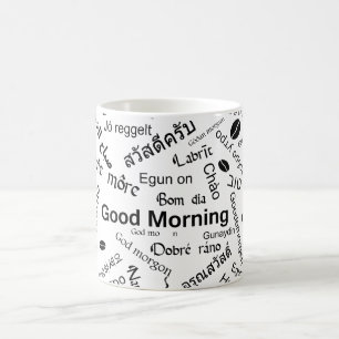 Guten Morgen in allen Sprachen des Wortes Kaffeetasse