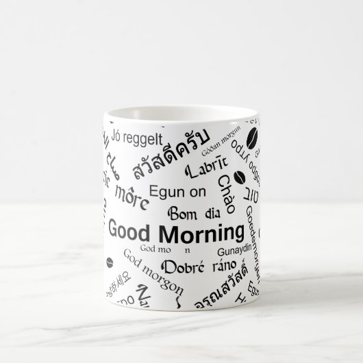 Guten Morgen in allen Sprachen des Wortes Kaffeetasse (Mittel)