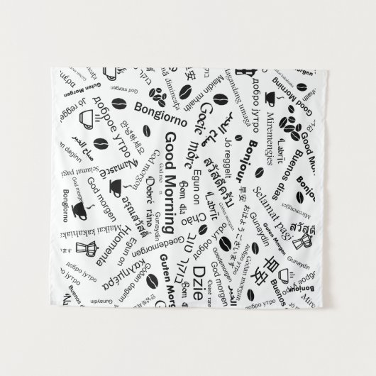 Guten Morgen in allen Sprachen des Wortes Wandteppich (Vorderseite (Horizontal))