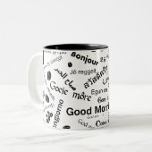 Guten Morgen in allen Sprachen des Wortes Zweifarbige Tasse (Vorderseite Links)