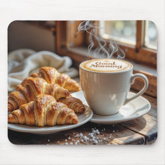 Guten Morgen Kaffee mit Croissants Mousepad (Vorne)