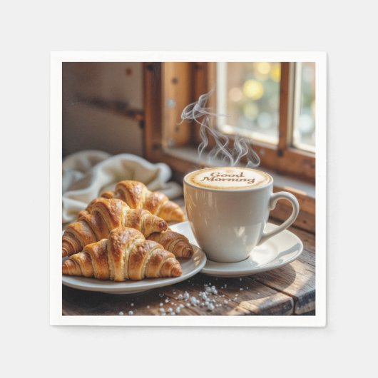 Guten Morgen Kaffee mit Croissants Serviette (Vorderseite)