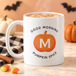 Guten Morgen Kürbisgewürz Orange Kürbis Monogramm Kaffeetasse