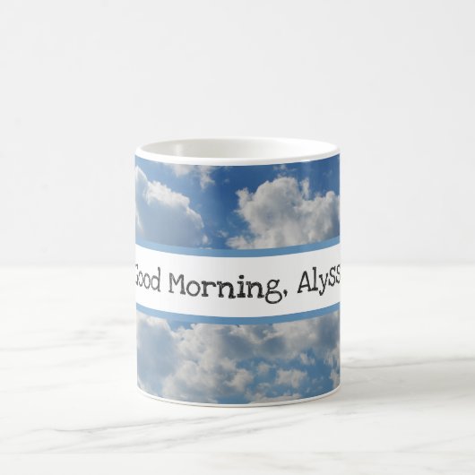 Guten Morgen Name Schöne Wolken Foto Vorlage Kaffeetasse (Mittel)