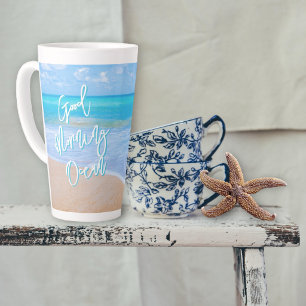 Guten Morgen Ozean Blaue Wasser Hohe Latte Tasse