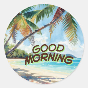 Guten Morgen Palmen Runder Aufkleber