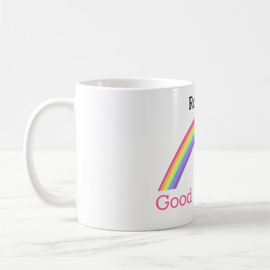 Guten Morgen Regenbogen, lächelnde Wolke, dein Nam Kaffeetasse (Links)