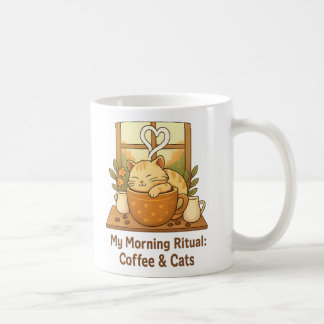 Guten Morgen Ritual Tasse: Gemütliche Katze in Kaf Kaffeetasse