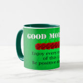 Guten Morgen Rote Blume Positives Zitat Tasse (Vorderseite Links)