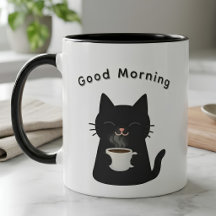 "Guten Morgen" Schwarze Katze Kaffee Liebhaber Zwe