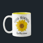 Guten Morgen Sonnenblumen-Individuelle Name Zweifarbige Tasse<br><div class="desc">Helles,  sonniges Design mit gelber Sonnenblume,  Text "Guten Morgen" und individuelle Name.</div>