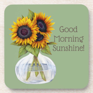 Guten Morgen Sonnenschein Sonnenblumen auf grünem Getränkeuntersetzer