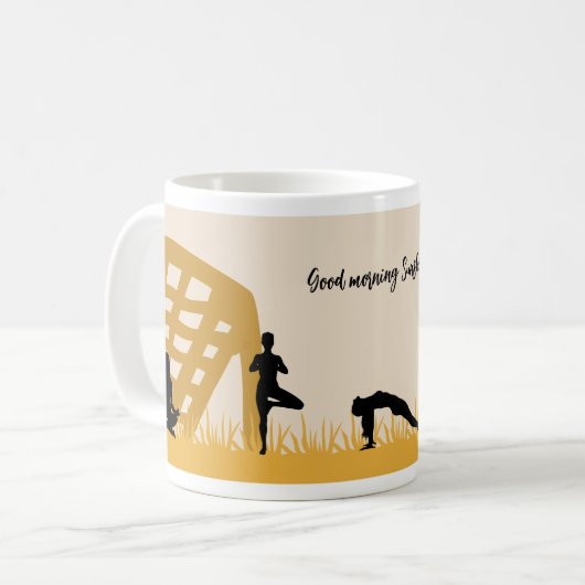 Guten Morgen Sun Yoga Football Playground Kaffeetasse (Vorderseite Links)