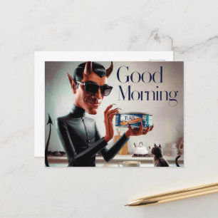 Guten Morgen Teufel Fütternd Katze Postkarte