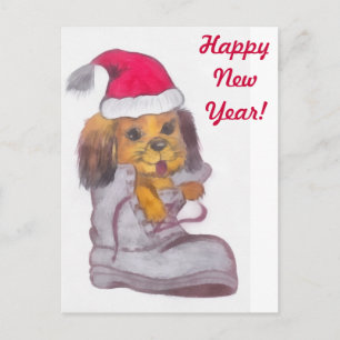 Guten Rutsch ins Neue Jahr-Hund Feiertagspostkarte