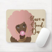 Guten Tag, schwarze Frau mit rosa Afro Mousepad (Mit Mouse)