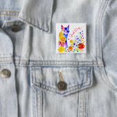 Guten Tag | Wasserfarbkatze und Blume Button (Beispiel)