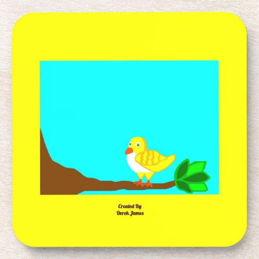 Gutenmorgen-Gelb-Vogel-hartes Getränkeuntersetzer (Vorderseite)
