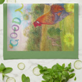 Gutenmorgen-Hahn an der Scheune Geschirrtuch (Gefaltet)