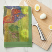 Gutenmorgen-Hahn an der Scheune Geschirrtuch (Viertel Falte)