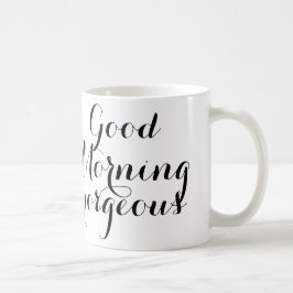 Gutenmorgen herrlich im schwarzen/weißen Skript Kaffeetasse