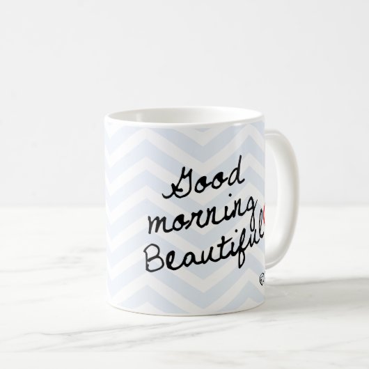 Gutenmorgen schön! Hellblaues Zickzack Muster Kaffeetasse (VorderseiteRechts)