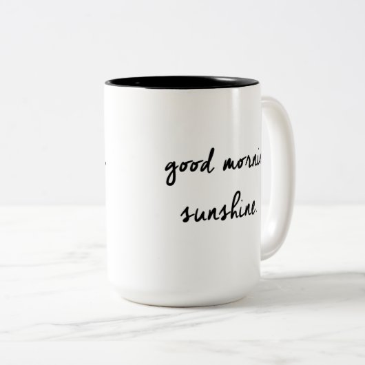 Gutenmorgen-Sonnenschein-schwarze u. weiße Tasse (VorderseiteRechts)