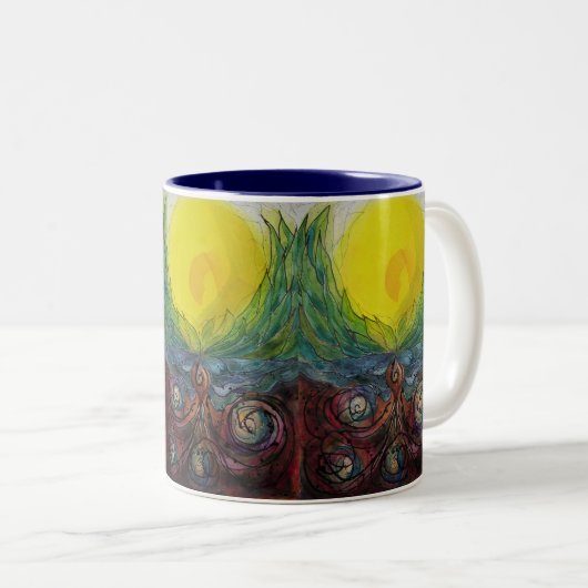 Gutenmorgen-Sonnenschein-Tasse Zweifarbige Tasse (VorderseiteRechts)