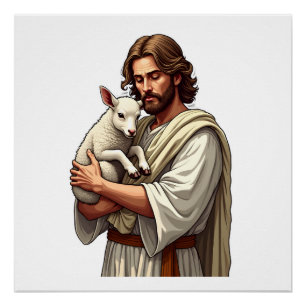 Guter Hirte Jesus Vintage-Engraving-Shirt Poster
