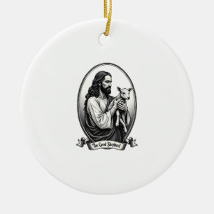Guter Hirte Jesus Vintage Gravur Faith Shirt Keramik Ornament